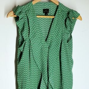 Patterned ruffled green blouse